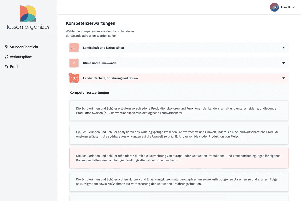 Screenshot aus dem Lehrplanbezug